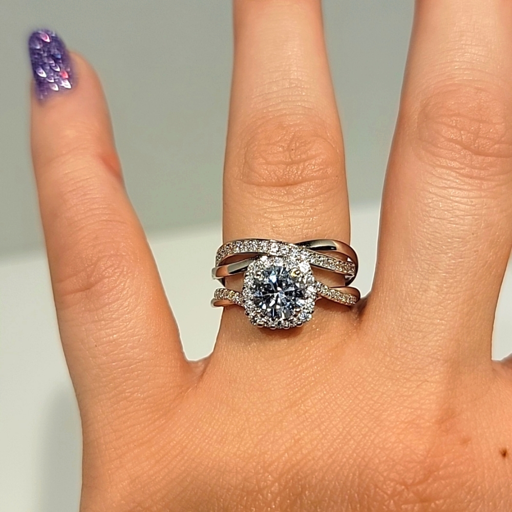 925 Sterling Silver 2pc Engagement Wedding Ring Set Size 7